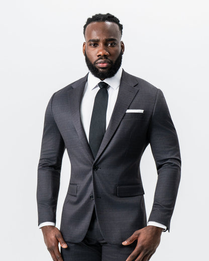 Athletic Fit Stretch Suit - Black and Charcoal Plaid