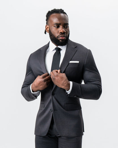 Athletic Fit Stretch Suit - Black and Charcoal Plaid