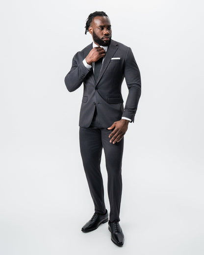 Athletic Fit Stretch Suit - Black and Charcoal Plaid