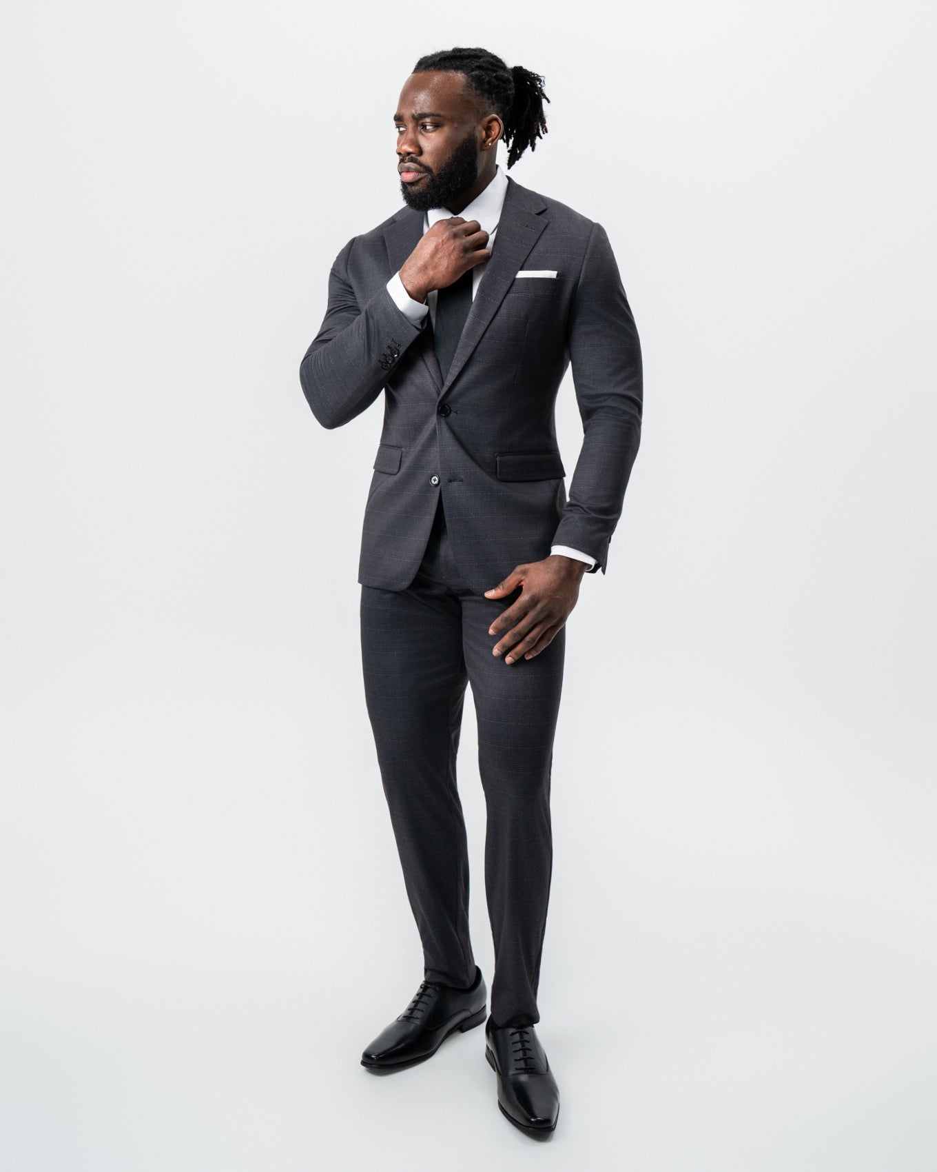 Athletic Fit Stretch Suit - Black and Charcoal Plaid