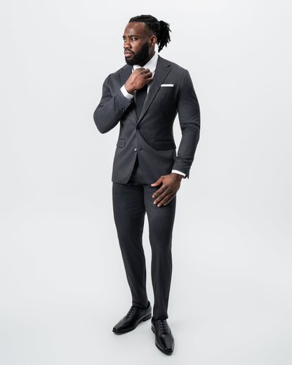 Athletic Fit Stretch Suit - Black and Charcoal Plaid