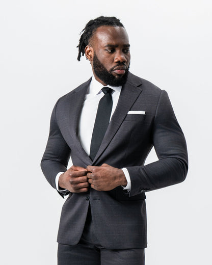 Athletic Fit Stretch Suit - Black and Charcoal Plaid