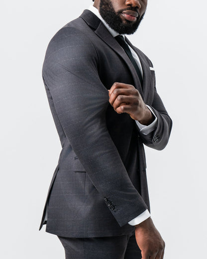 Athletic Fit Stretch Suit - Black and Charcoal Plaid