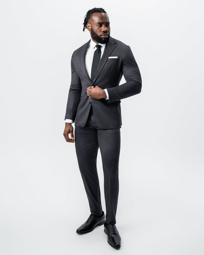 Athletic Fit Stretch Suit - Black and Charcoal Plaid
