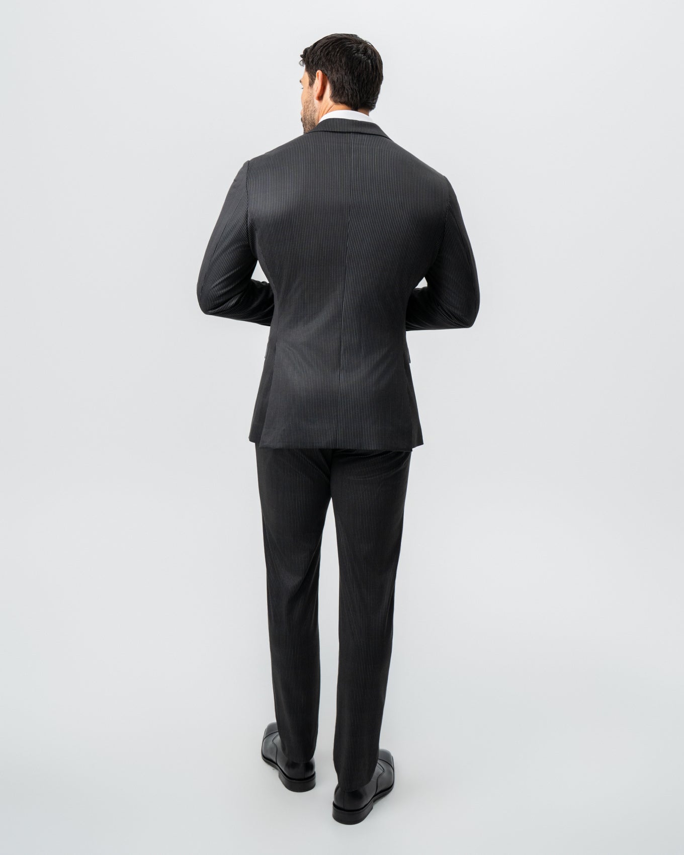 Athletic Fit Stretch Suit - Black and White Chalk Pinstripe