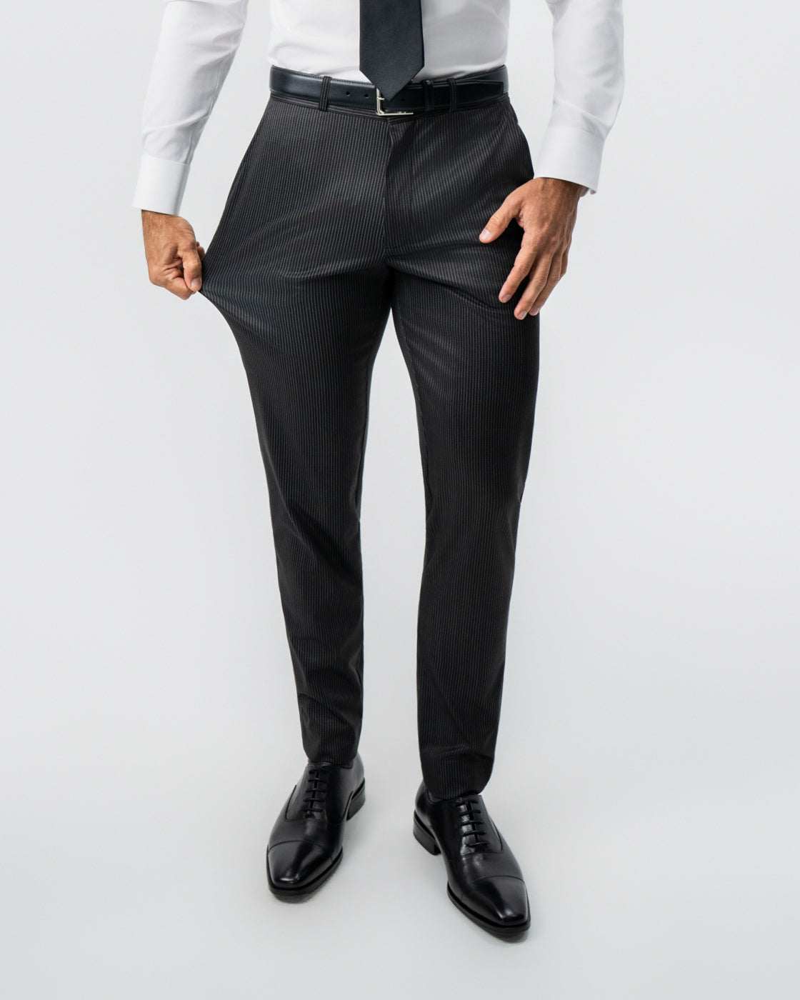 Athletic Fit Stretch Suit - Black and White Chalk Pinstripe