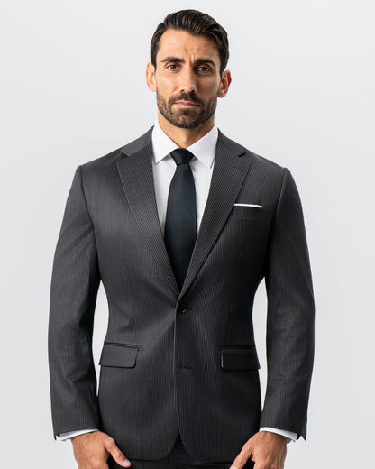 Athletic Fit Stretch Suit - Black and White Chalk Pinstripe