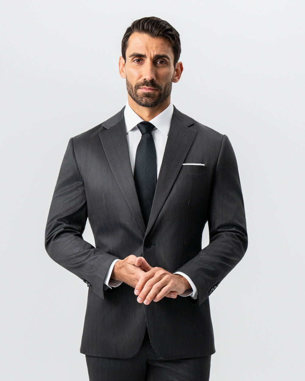 Athletic Fit Stretch Suit - Black and White Chalk Pinstripe