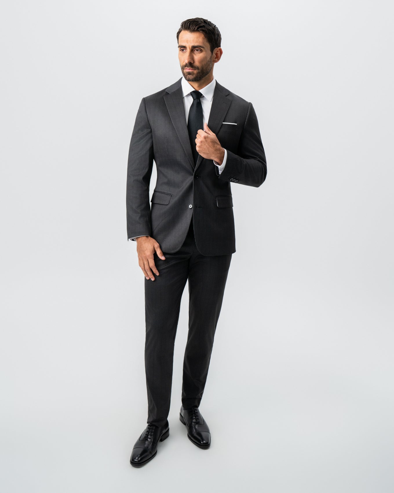 Athletic Fit Stretch Suit - Black and White Chalk Pinstripe