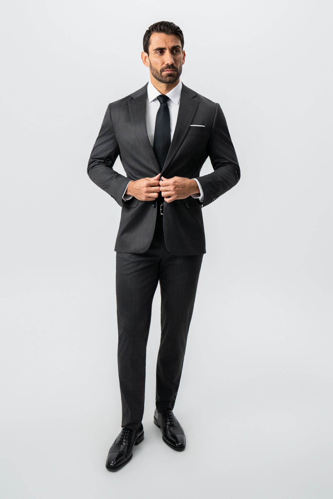 Athletic Fit Stretch Suit - Black and White Chalk Pinstripe