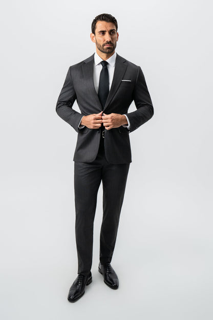 Athletic Fit Stretch Suit - Black and White Chalk Pinstripe
