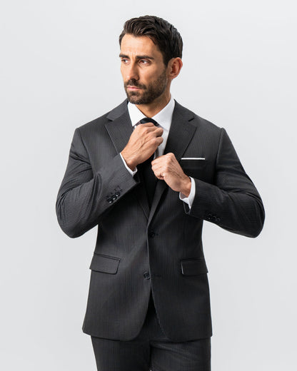 Athletic Fit Stretch Suit - Black and White Chalk Pinstripe