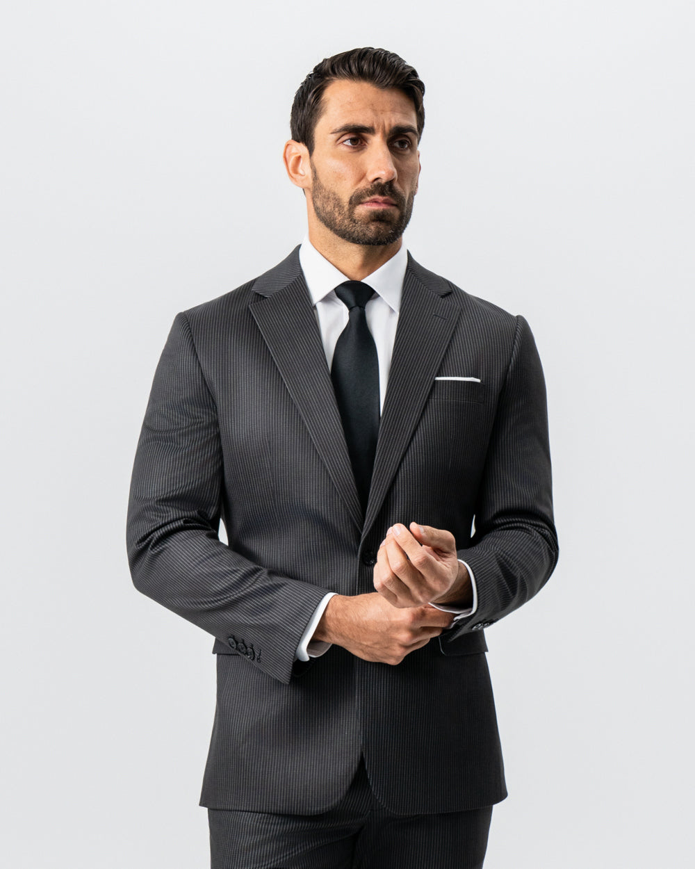 Athletic Fit Stretch Suit - Black and White Chalk Pinstripe
