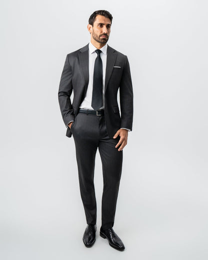 Athletic Fit Stretch Suit - Black and White Chalk Pinstripe