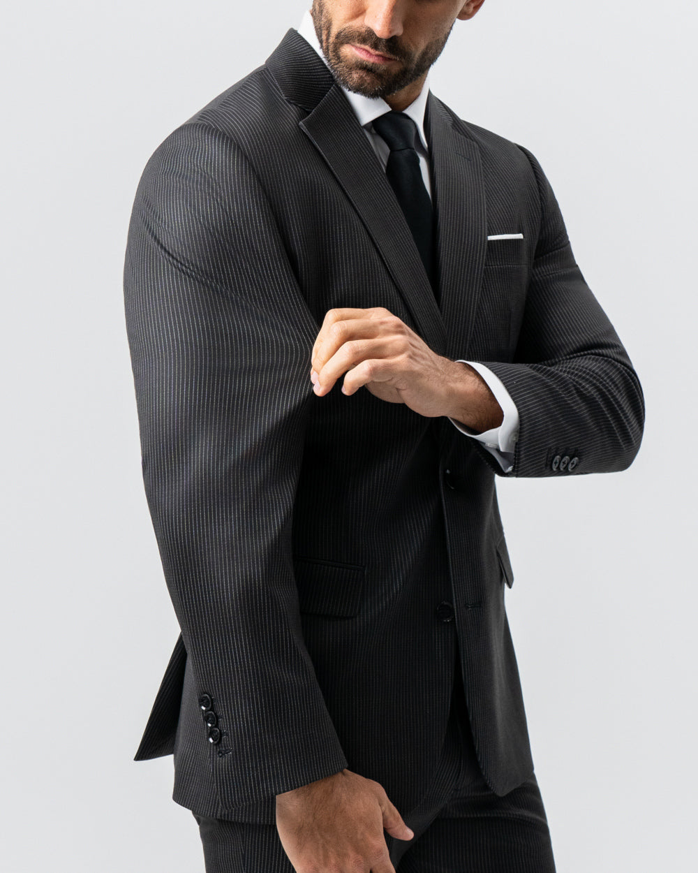 Athletic Fit Stretch Suit - Black and White Chalk Pinstripe