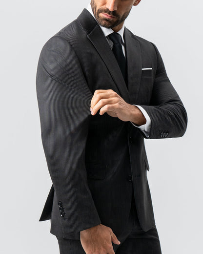 Athletic Fit Stretch Suit - Black and White Chalk Pinstripe