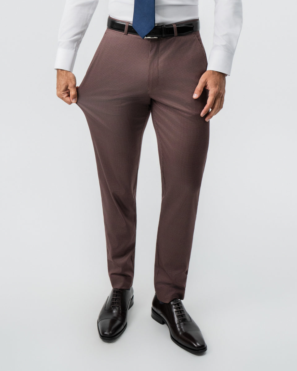 Athletic Fit Stretch Suit - Brick Houndstooth