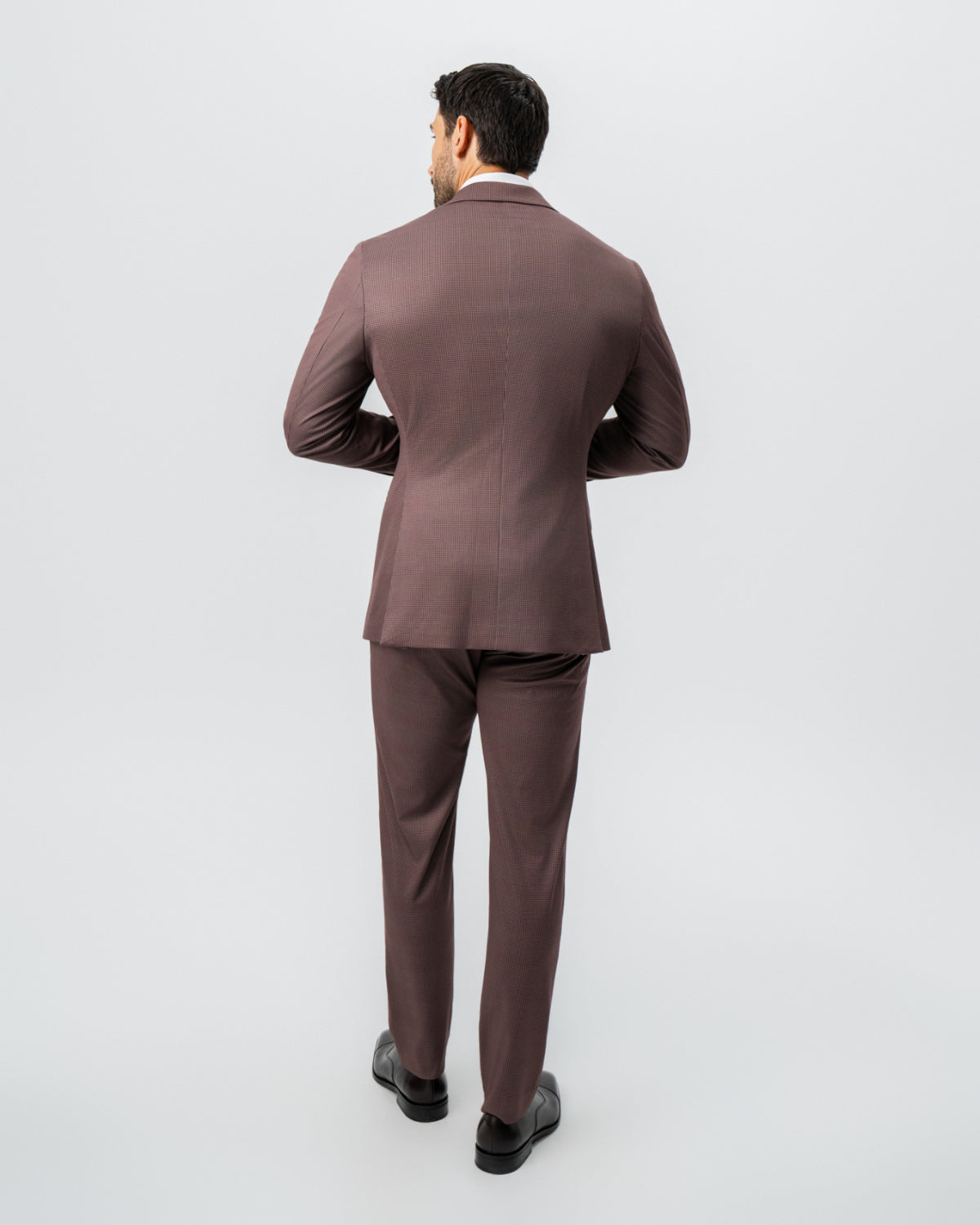 Athletic Fit Stretch Suit - Brick Houndstooth