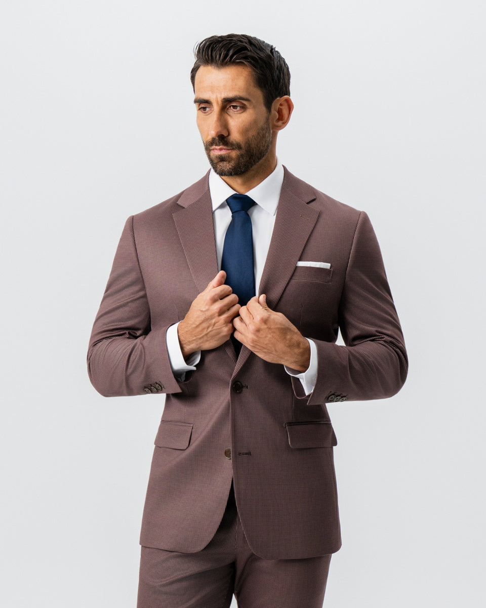 Athletic Fit Stretch Suit - Brick Houndstooth