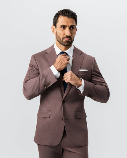 Athletic Fit Stretch Suit - Brick Houndstooth