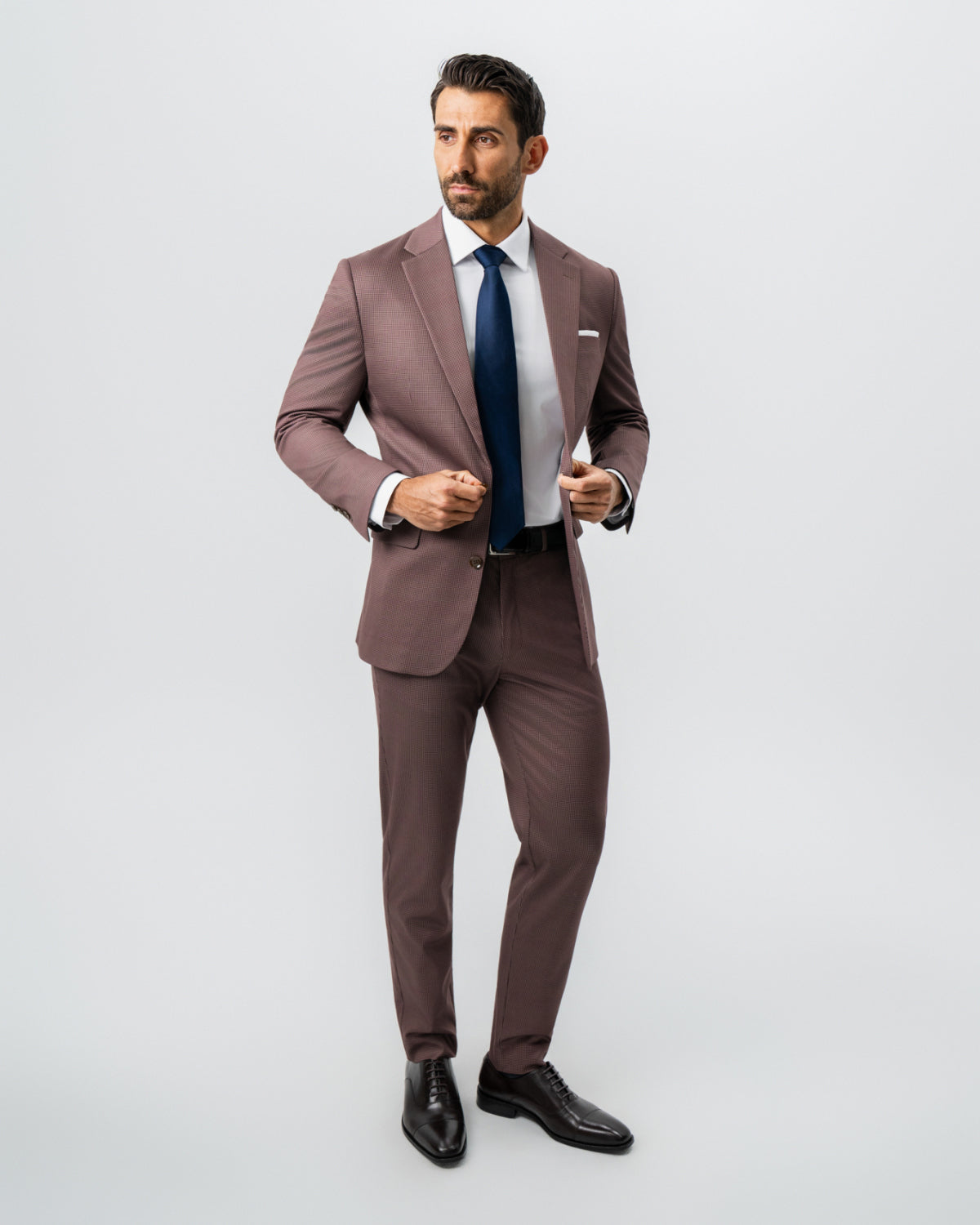 Athletic Fit Stretch Suit - Brick Houndstooth