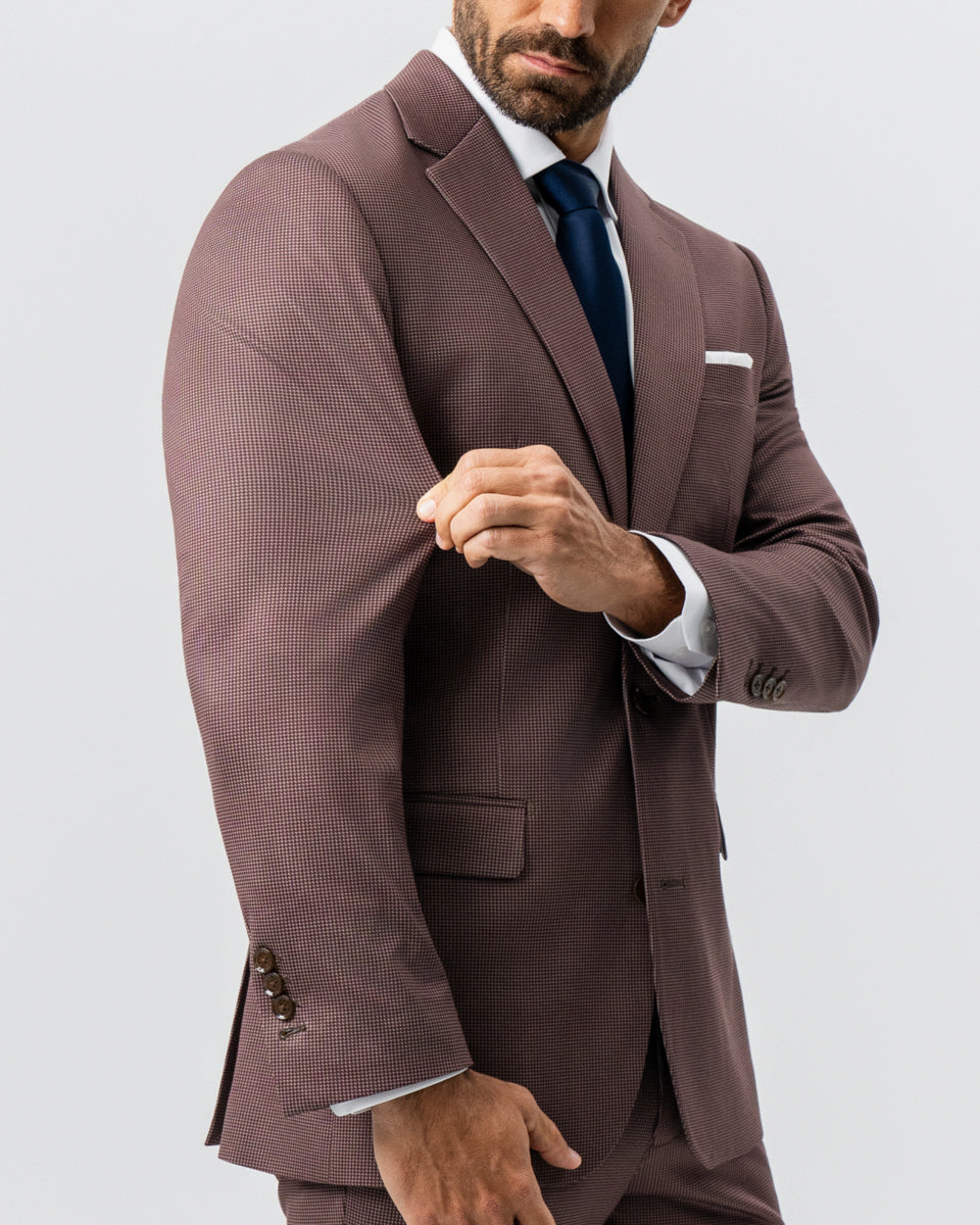 Athletic Fit Stretch Suit - Brick Houndstooth