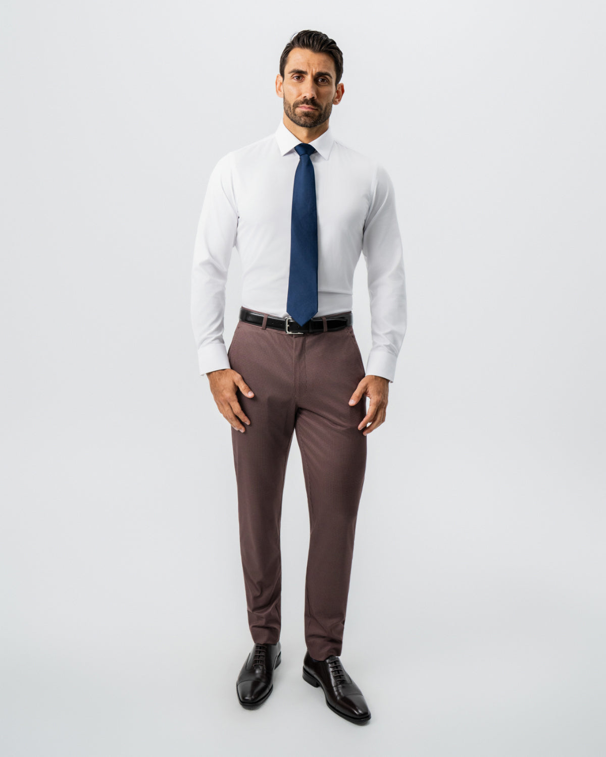 Athletic Fit Stretch Suit - Brick Houndstooth