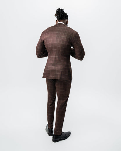 Athletic Fit Stretch Suit - Mocha with Brown Windowpane