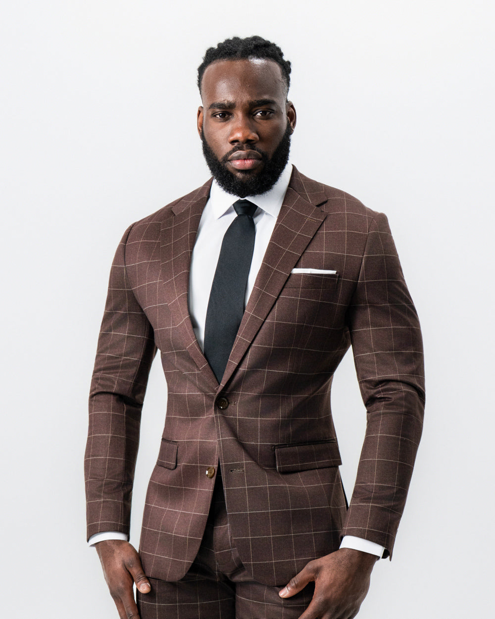 Athletic Fit Stretch Suit - Mocha with Brown Windowpane