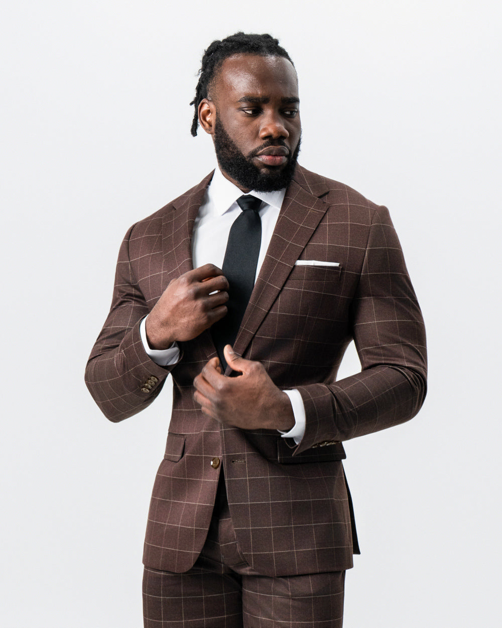 Athletic Fit Stretch Suit - Mocha with Brown Windowpane