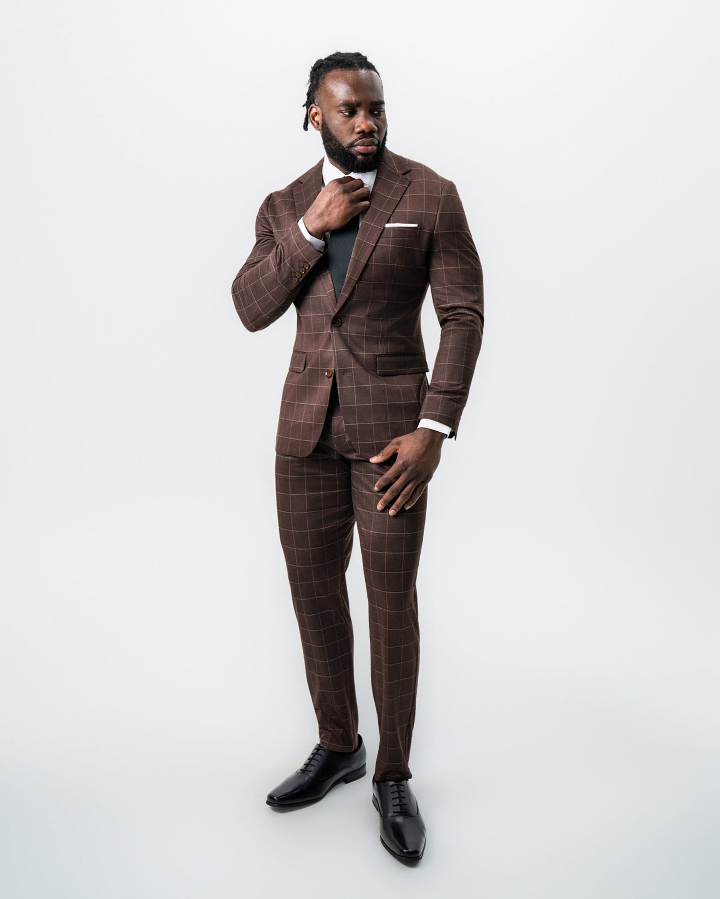 Athletic Fit Stretch Suit - Mocha with Brown Windowpane