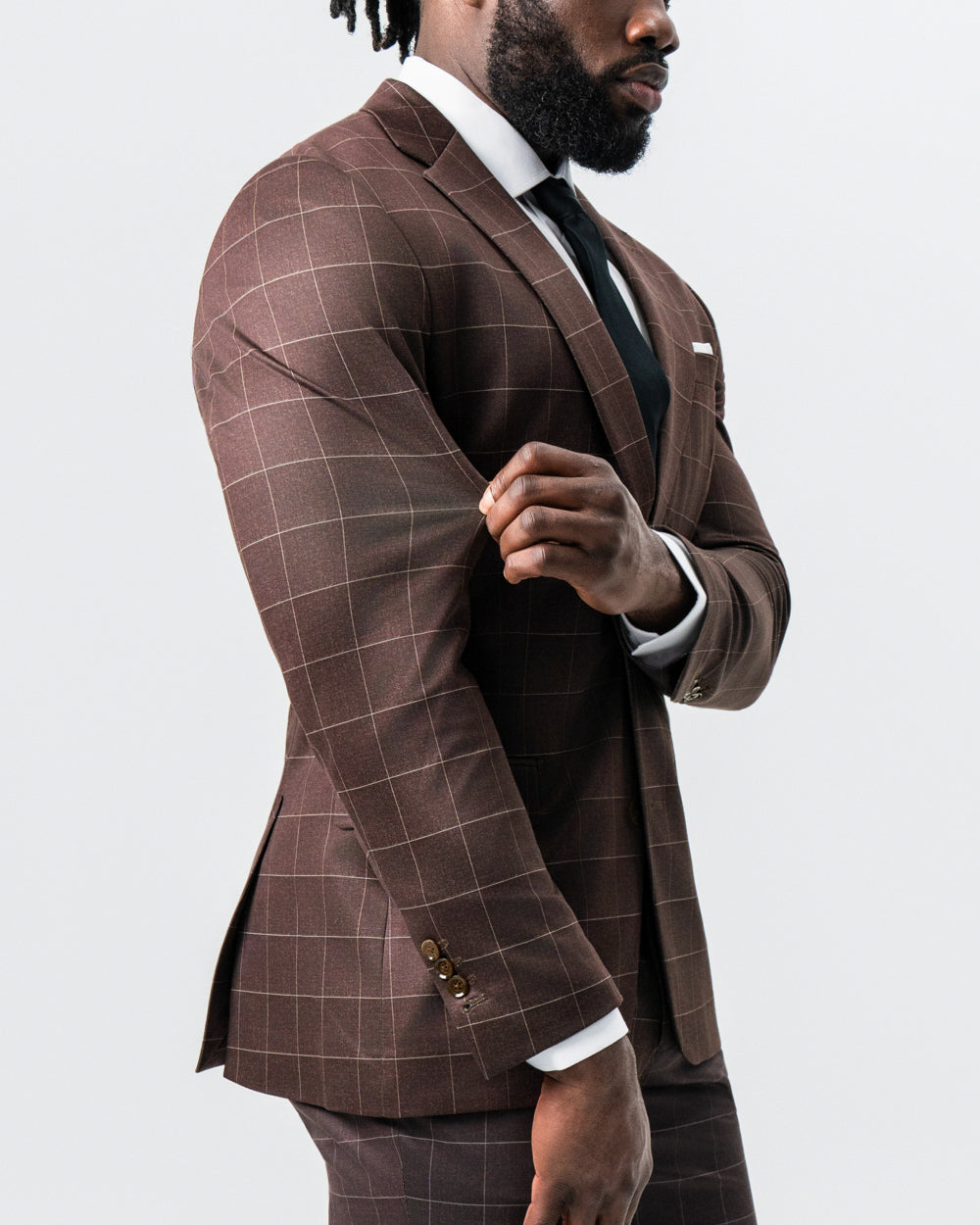 Athletic Fit Stretch Suit - Mocha with Brown Windowpane