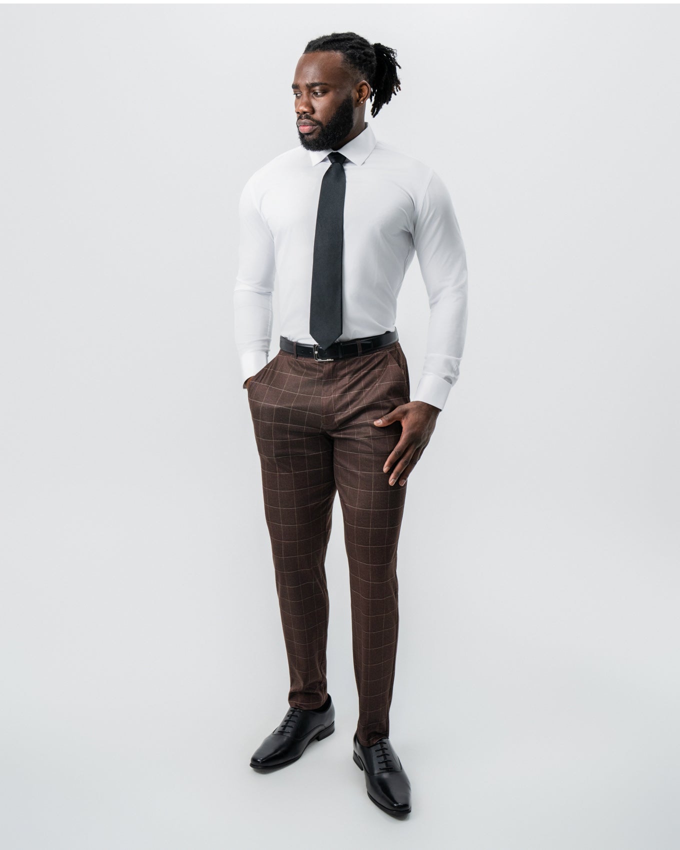 Athletic Fit Stretch Suit - Mocha with Brown Windowpane