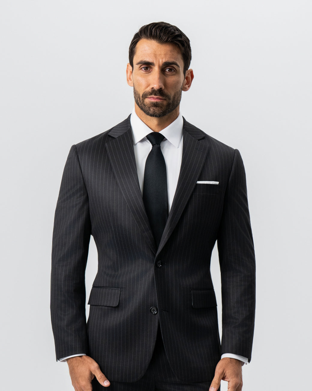 Athletic Fit Stretch Suit - Charcoal with Light Grey Stripe