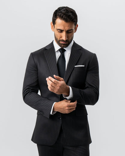 Athletic Fit Stretch Suit - Charcoal with Light Grey Stripe