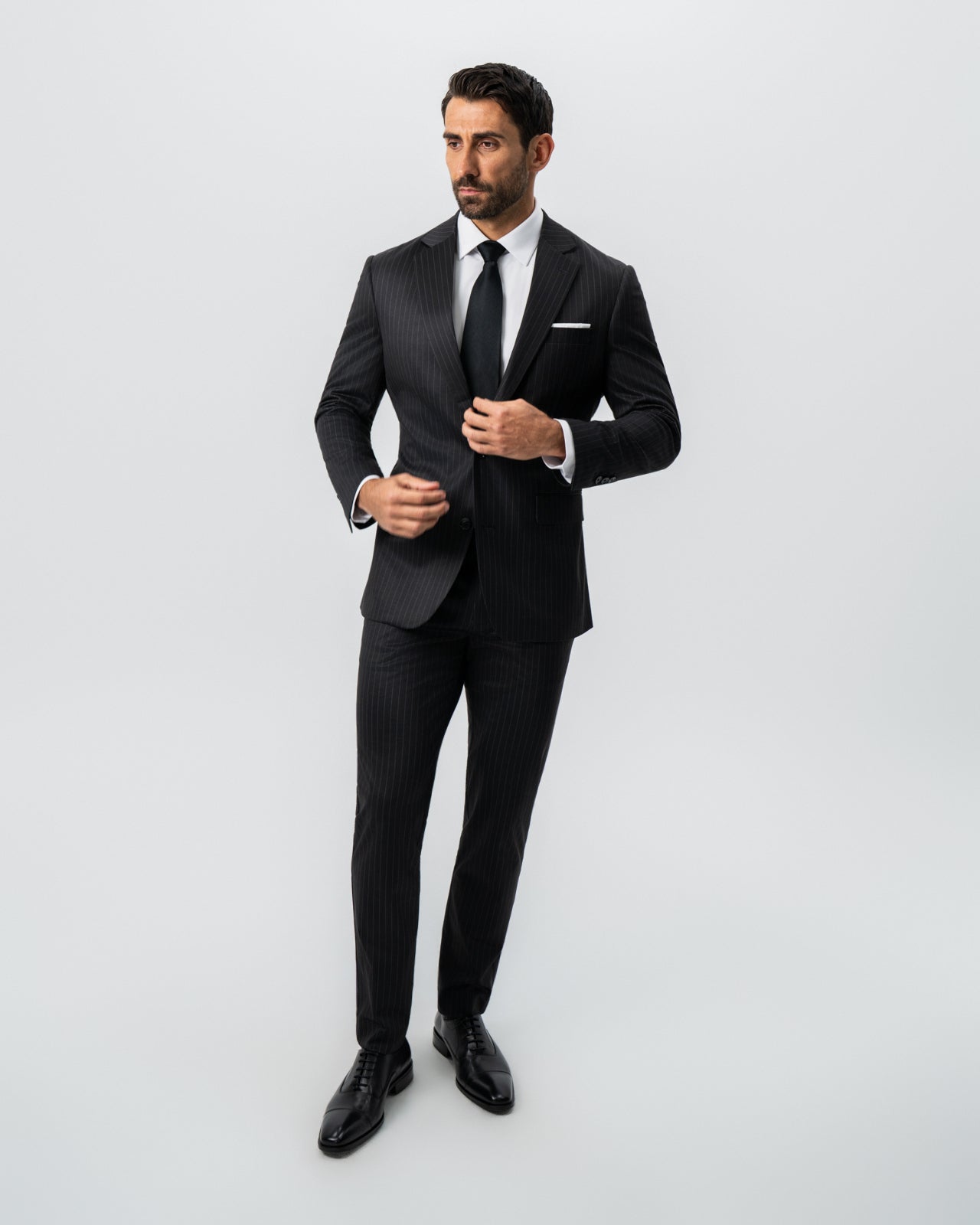 Athletic Fit Stretch Suit - Charcoal with Light Grey Stripe