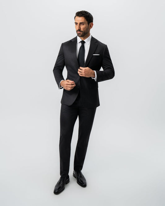 Athletic Fit Stretch Suit - Charcoal with Light Grey Stripe