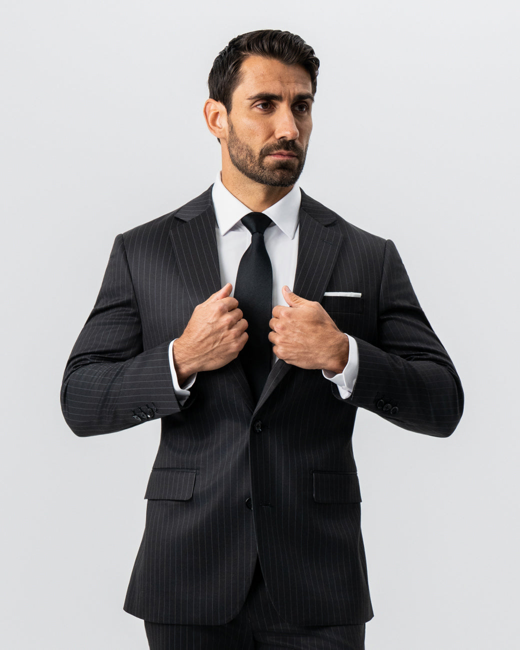 Athletic Fit Stretch Suit - Charcoal with Light Grey Stripe