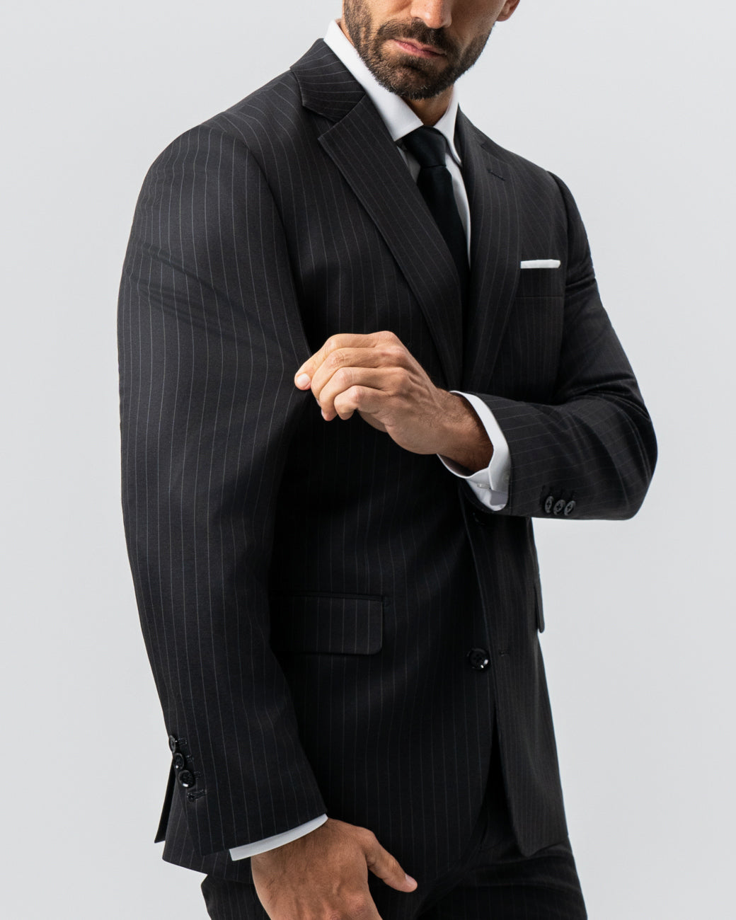 Athletic Fit Stretch Suit - Charcoal with Light Grey Stripe