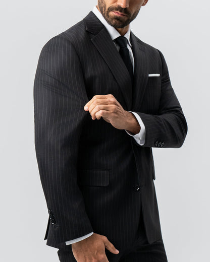 Athletic Fit Stretch Suit - Charcoal with Light Grey Stripe