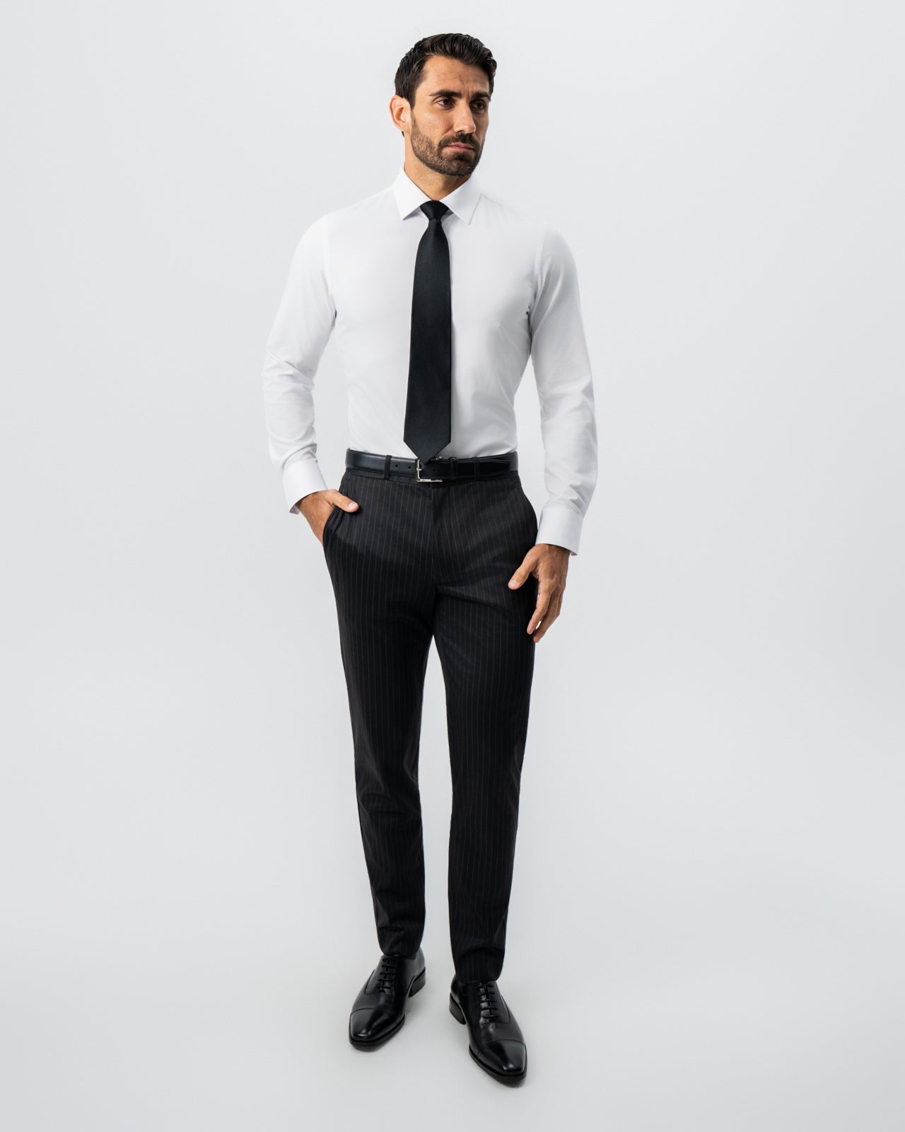 Athletic Fit Stretch Suit - Charcoal with Light Grey Stripe