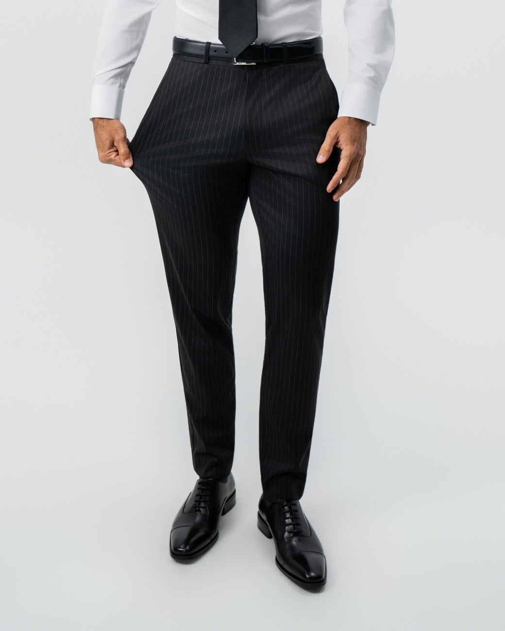 Athletic Fit Stretch Suit - Charcoal with Light Grey Stripe