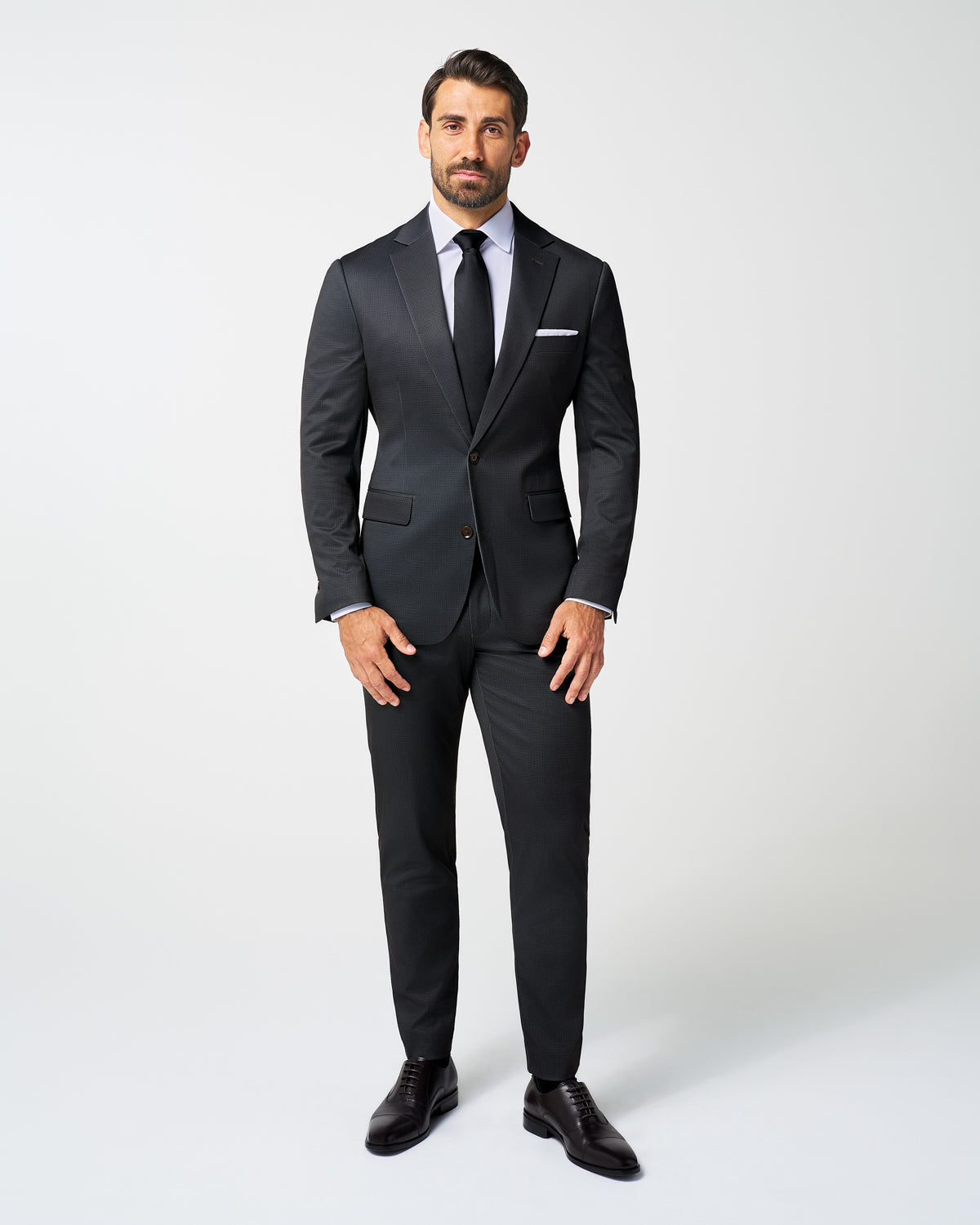 Athletic Fit Stretch Suit Pants - Charcoal Microcheck