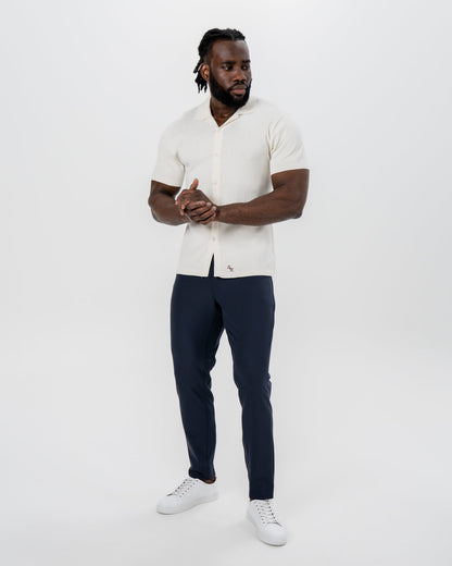 Textured Knit Short Sleeve Button Down - Tan