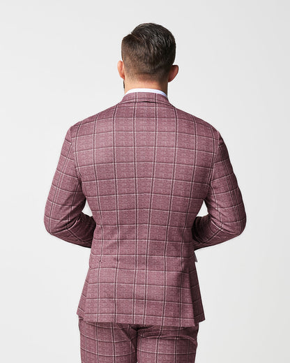Athletic Fit Stretch Blazer - Crimson with Burgundy Big Windowpane