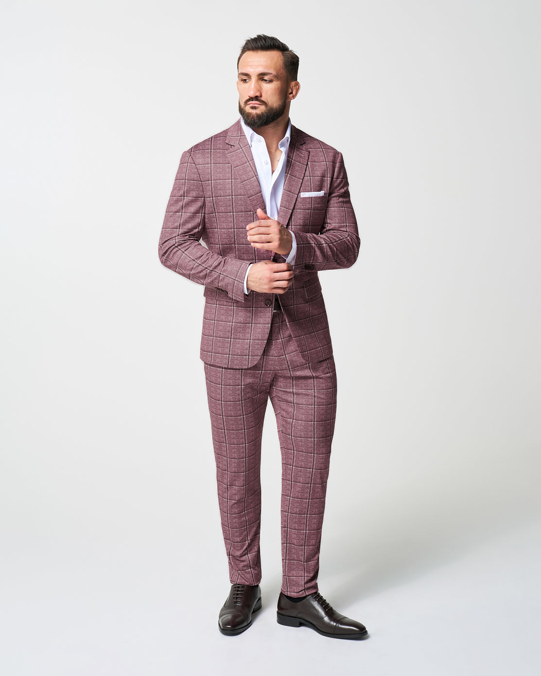Athletic Fit Stretch Blazer - Crimson with Burgundy Big Windowpane