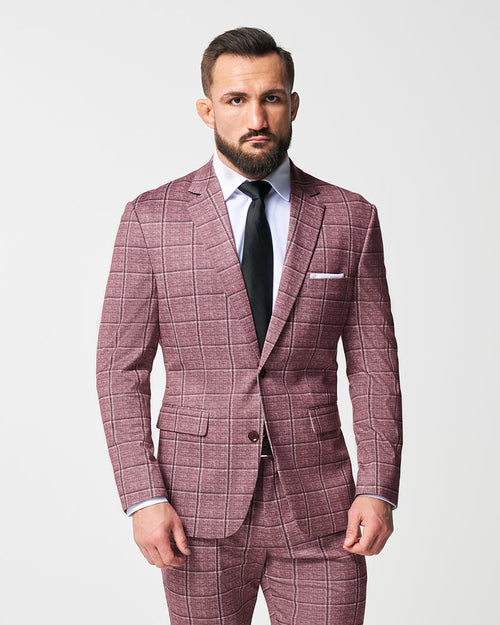 Athletic Fit Stretch Blazer - Crimson with Burgundy Big Windowpane