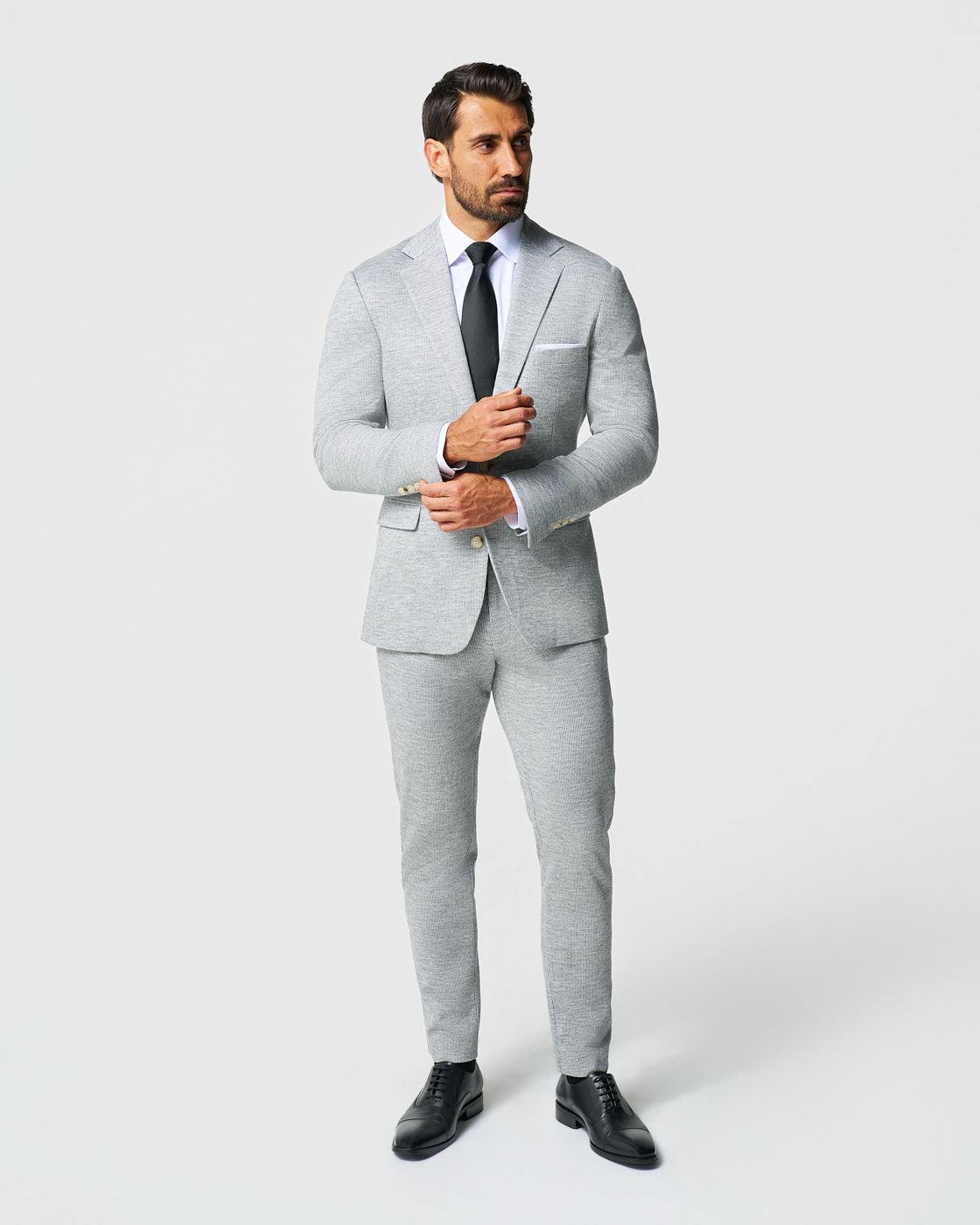 Athletic Fit Stretch Wool Blazer - Light Grey with White Mini Stripe