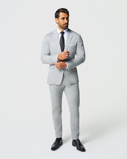 Athletic Fit Stretch Wool Blazer - Light Grey with White Mini Stripe