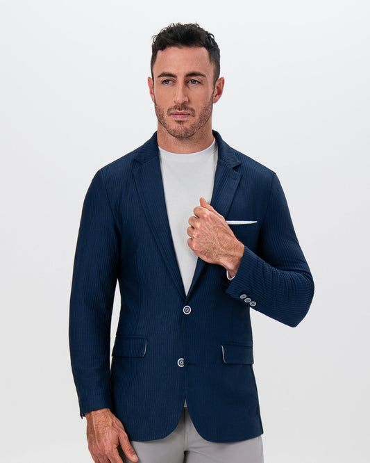 Athletic Fit Stretch Blazer - Navy Seersucker
